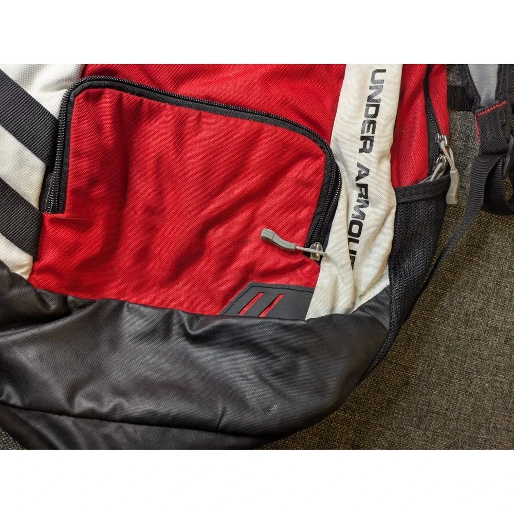 Under Armour Storm Heat Gear Team Hustle Backpack Red Big Logo School Book Bag